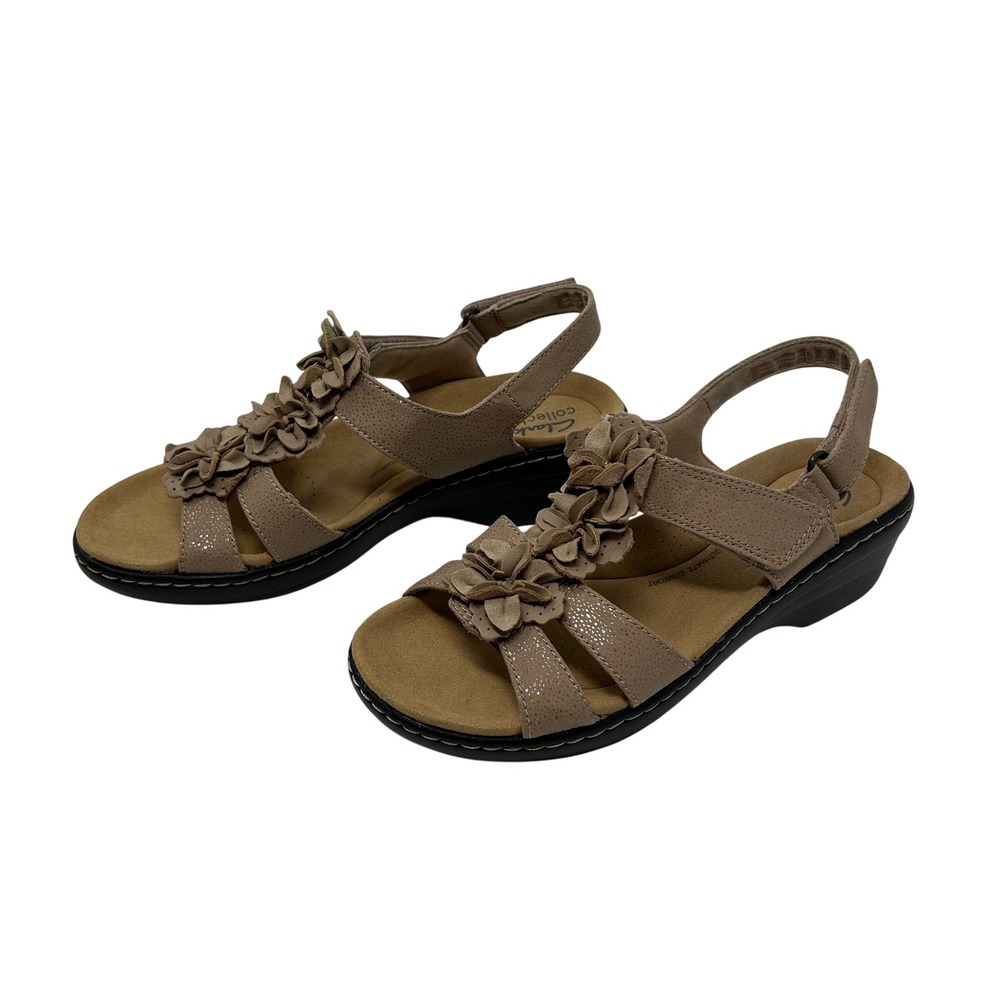 Clarks Merliah Sheryl Sand Interest Floral Wedge Sandals Tan 7.5M - Picture 4 of 16